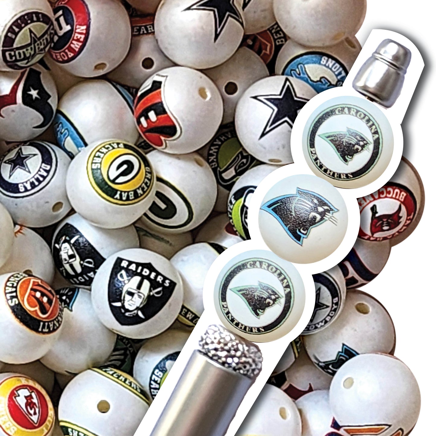 16mm carolina panthers nfl team logos custom printed bubblegum beads - sold per bead