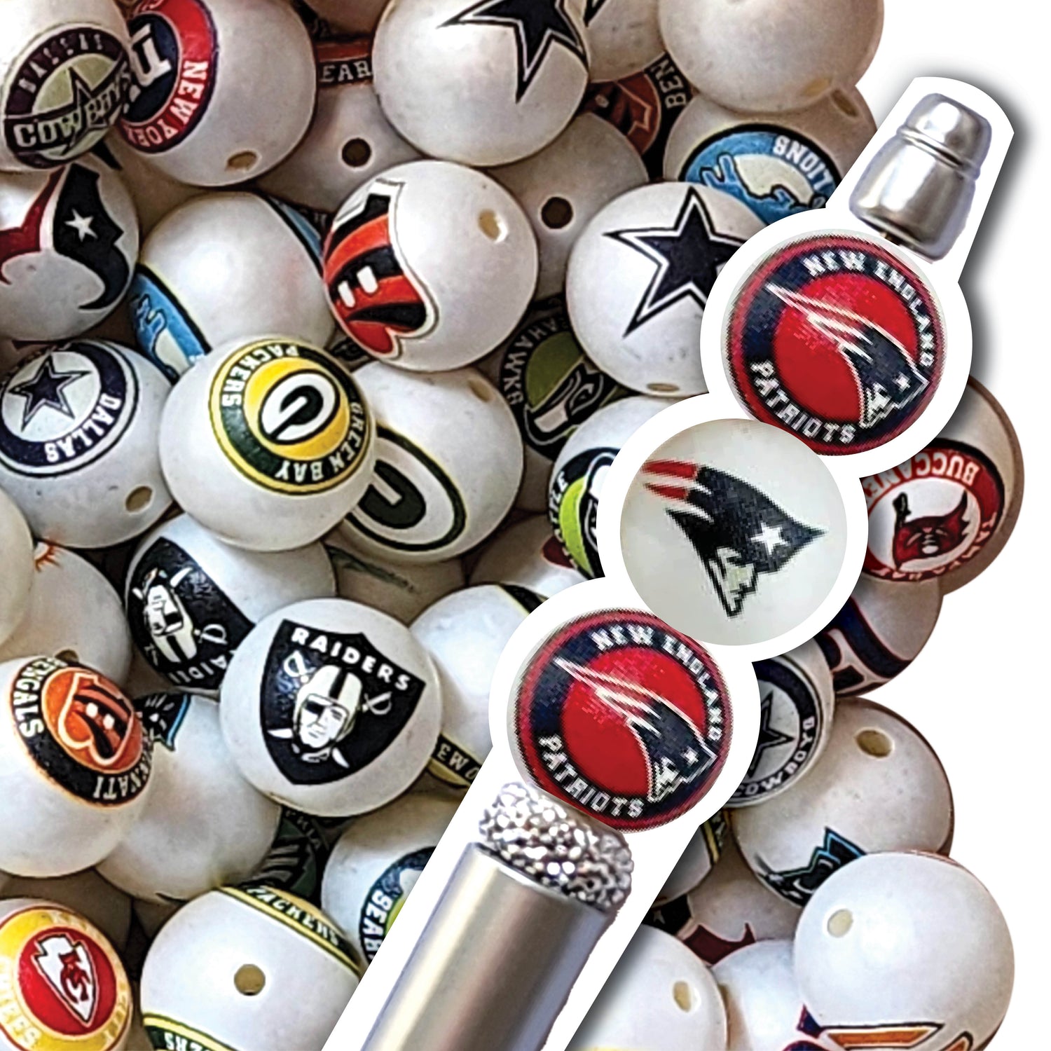 16mm new england patriots mix nfl team logos custom printed wholesale bubblegum beads