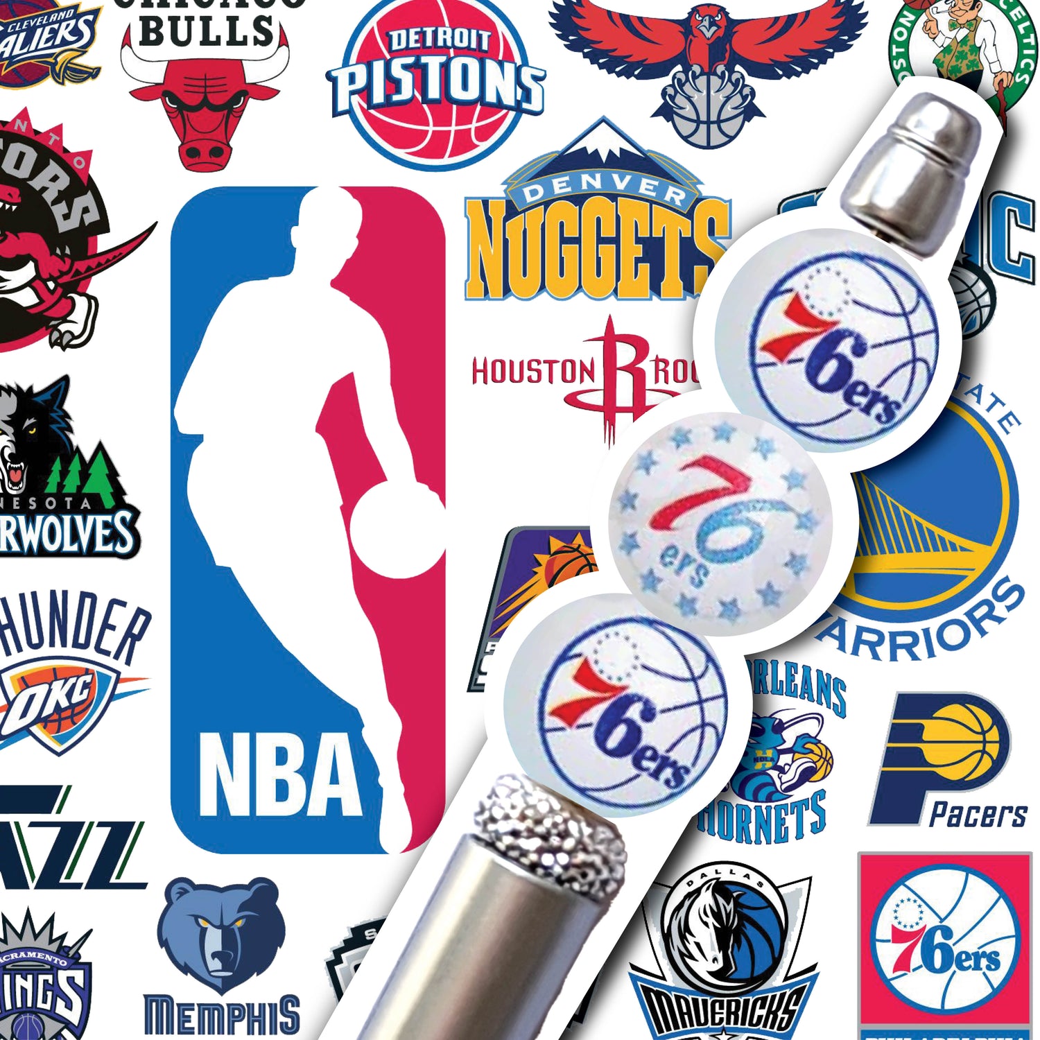 16mm philadelphia 76ers mix nba team logos custom printed wholesale bubblegum beads