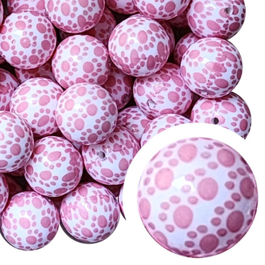 pink paw prints 20mm printed bubblegum beads