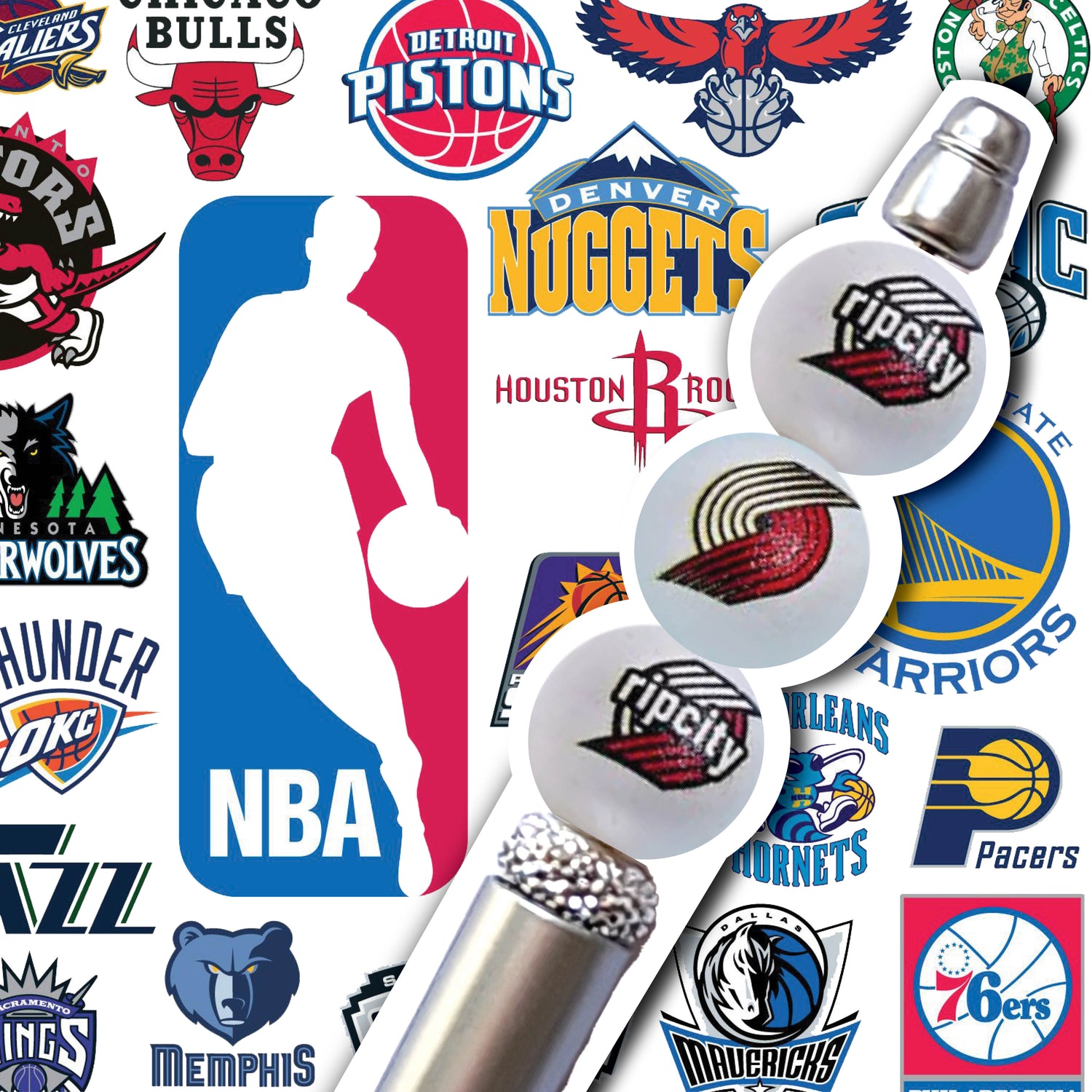 16mm portland trailblazers mix nba team logos custom printed wholesale bubblegum beads