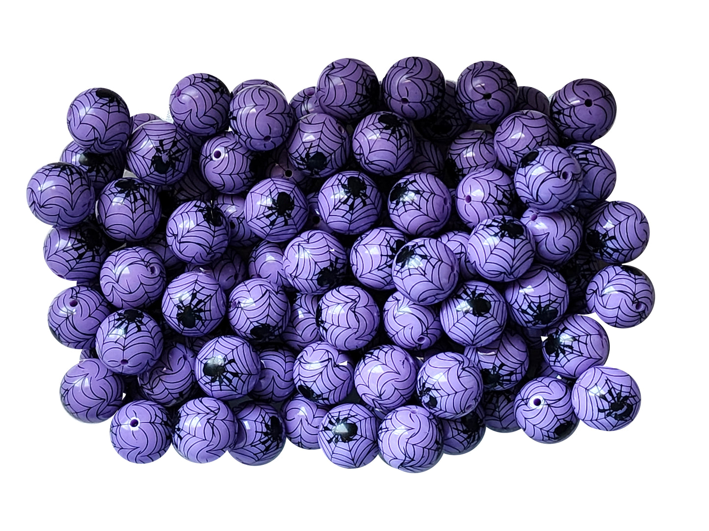 purple black widow spider web 20mm printed bubblegum beads