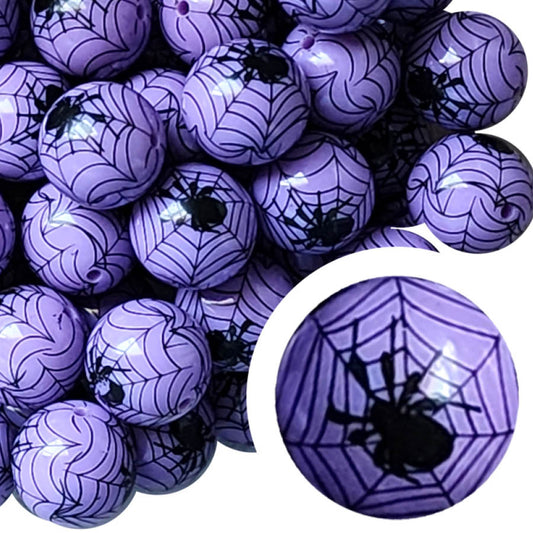 purple black widow spider web 20mm printed wholesale bubblegum beads