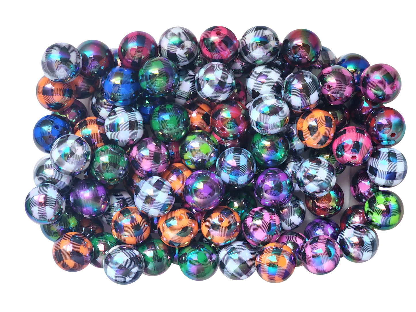 rainbow buffalo check AB 20mm printed bubblegum beads