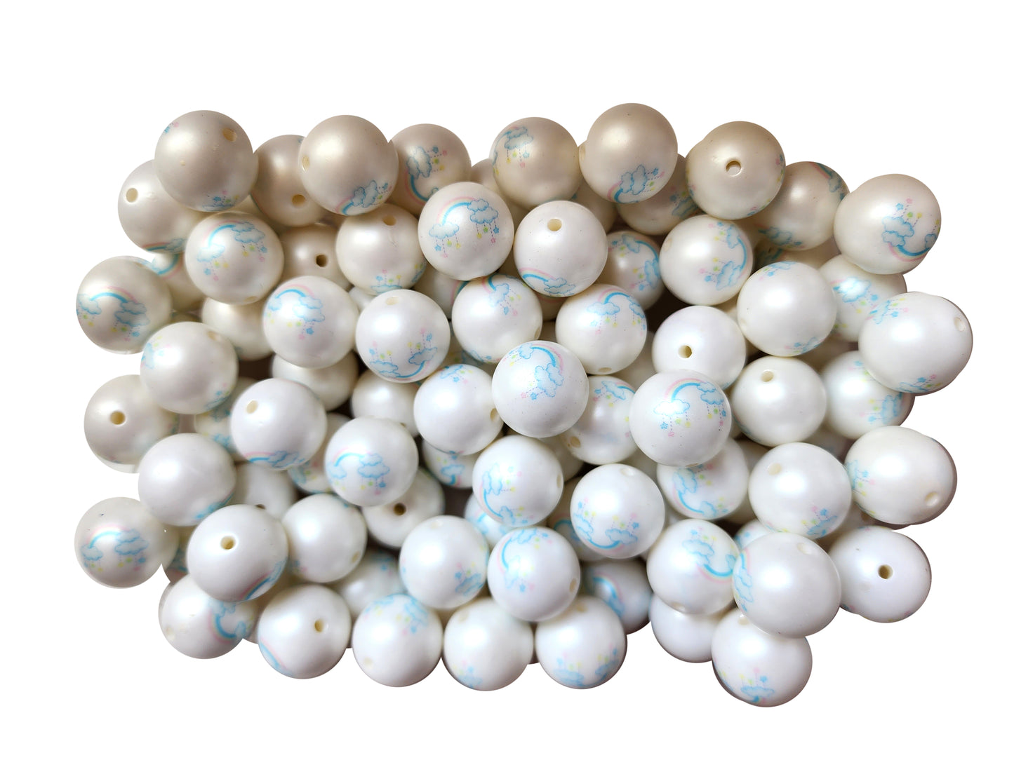 rainbow in clouds 20mm printed bubblegum beads