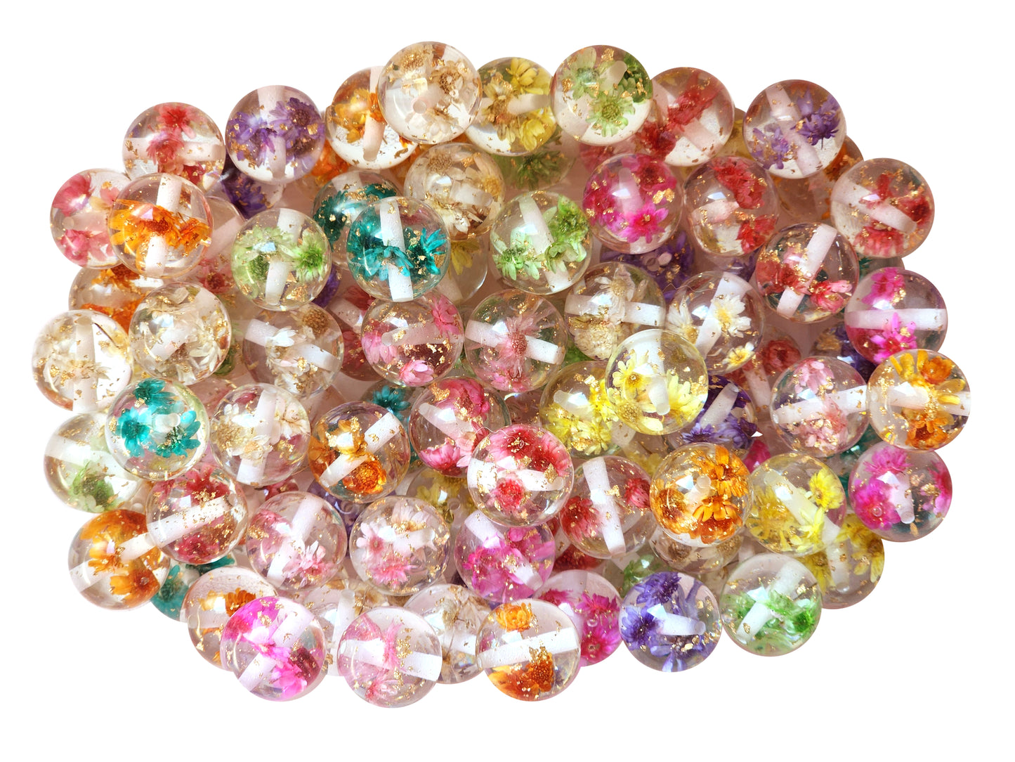 rainbow floating flowers 20mm bubblegum beads