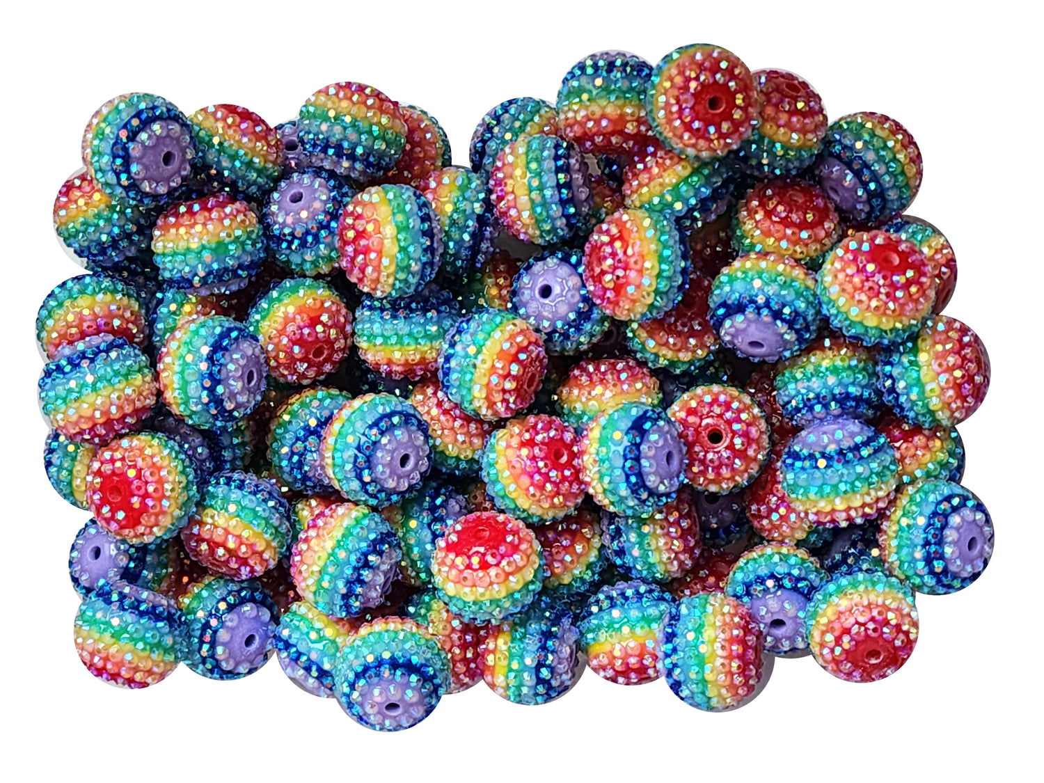 rainbow striped rhinestone AB 22mm bubblegum beads
