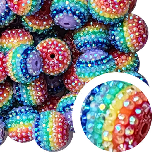 rainbow striped rhinestone AB 22mm wholesale bubblegum beads