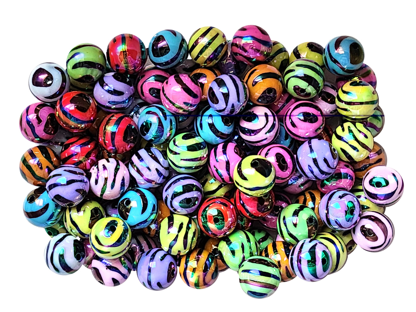 rainbow zebra print AB 20mm printed bubblegum beads