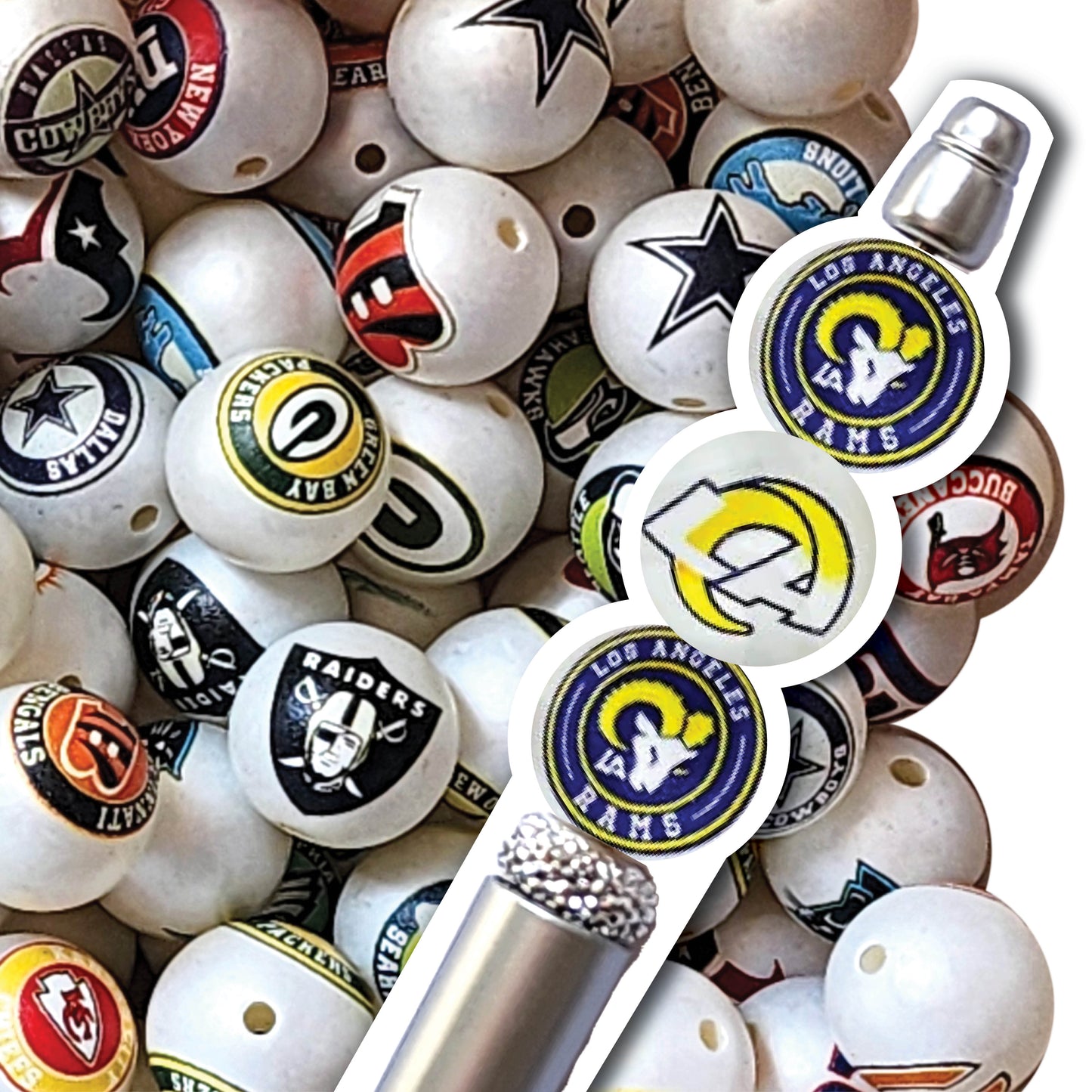 16mm los angeles rams mix nfl team logos custom printed wholesale bubblegum beads
