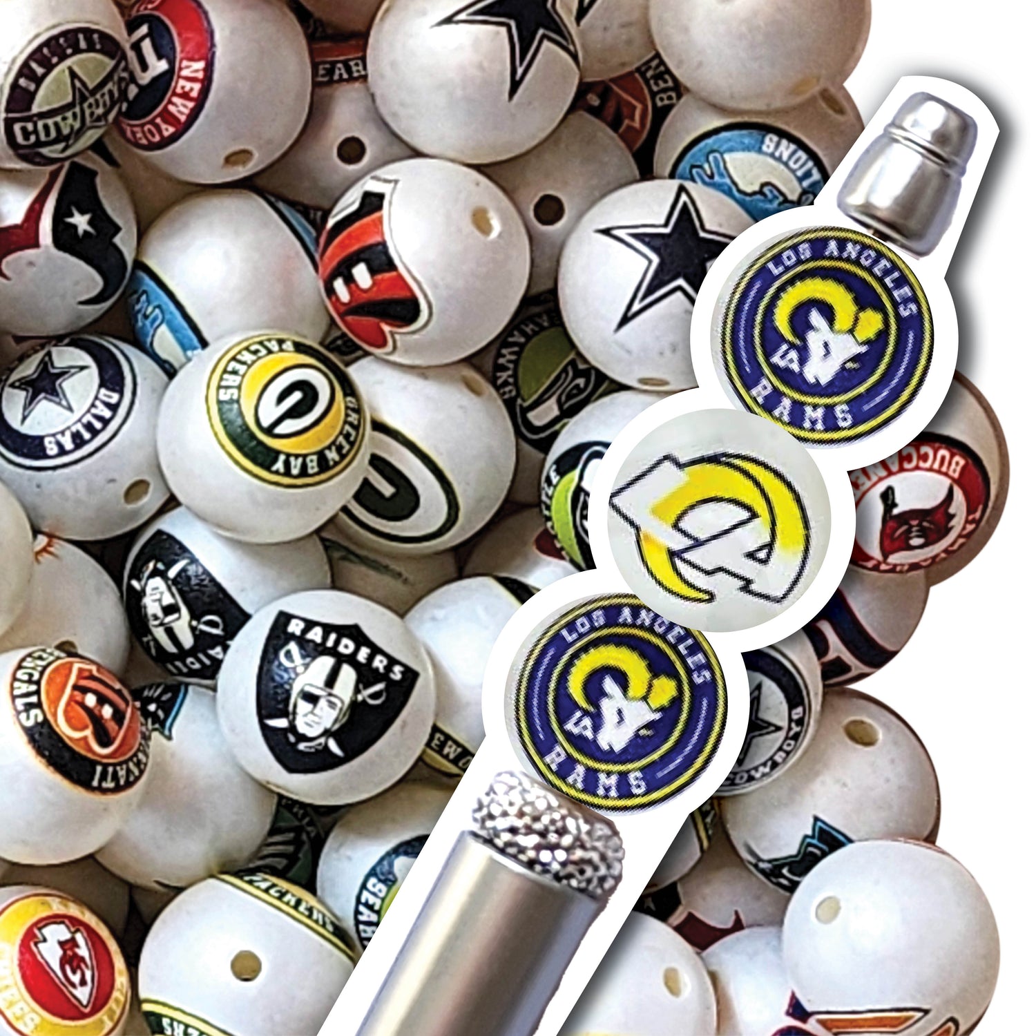 16mm los angeles rams mix nfl team logos custom printed wholesale bubblegum beads