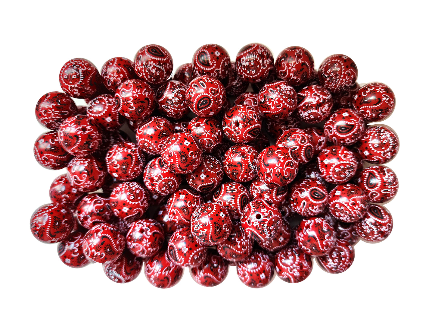 red bandana 20mm printed bubblegum beads