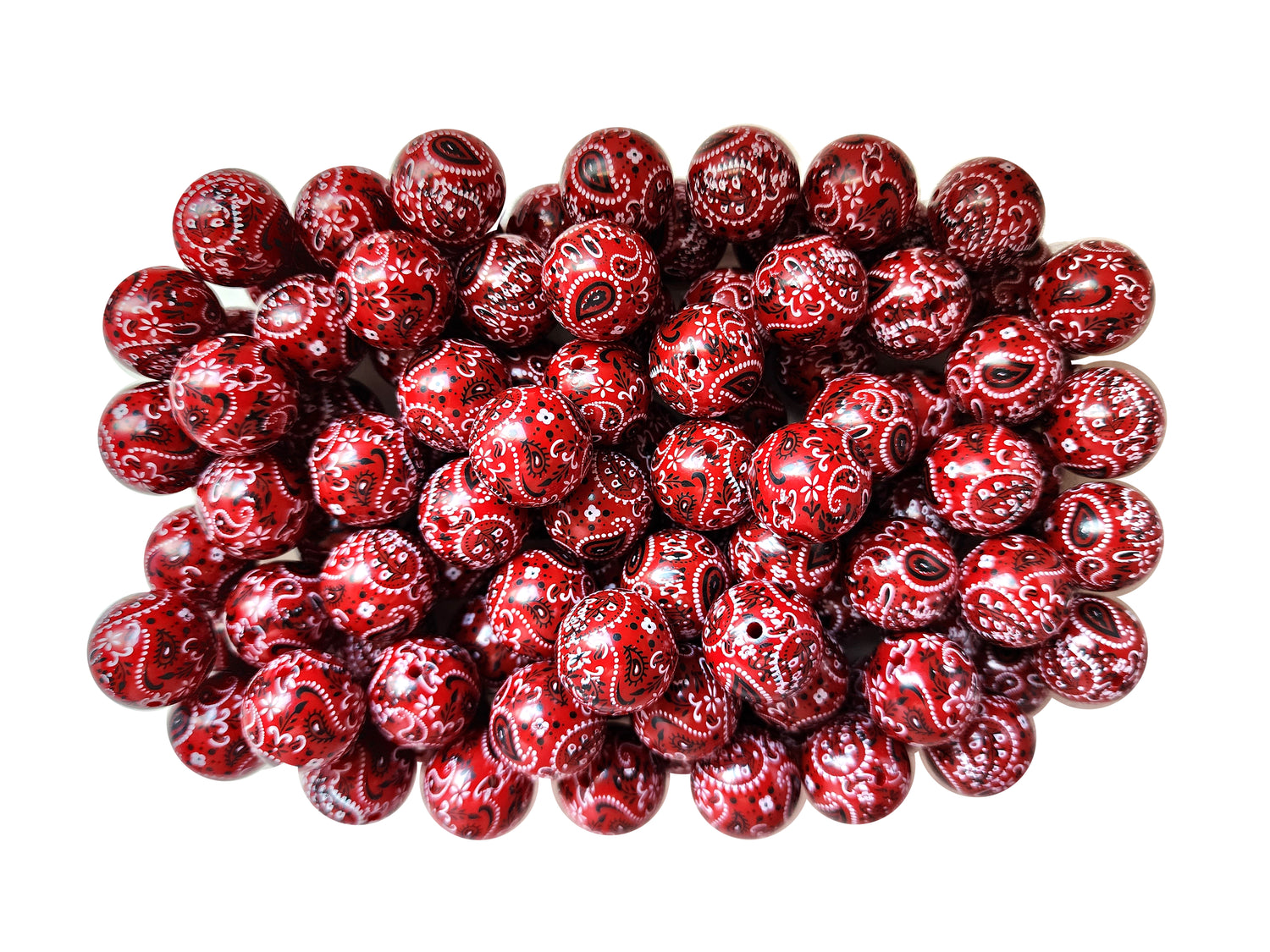 red bandana 20mm printed bubblegum beads