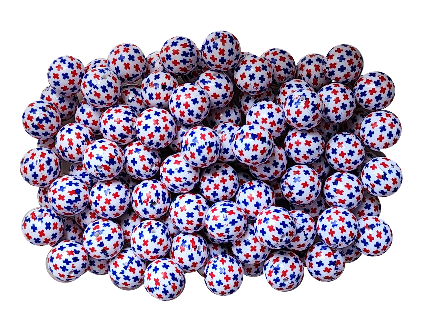 red & blue cross print 20mm printed bubblegum beads