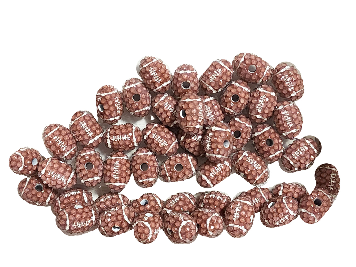 rhinestone football shaped 20mm x 15mm printed bubblegum beads