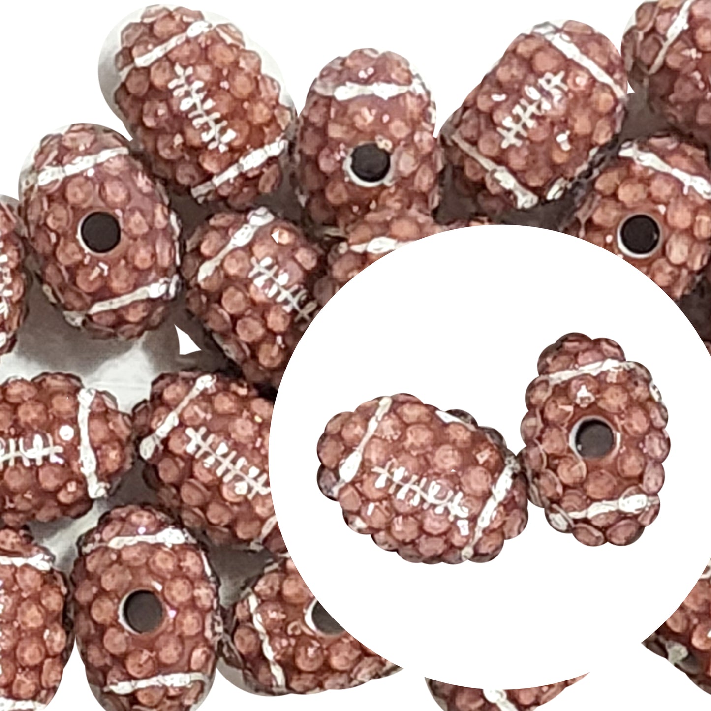 rhinestone football shaped 20mm x 15mm printed bubblegum beads
