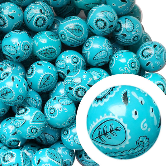 sky blue bandana 20mm printed bubblegum beads