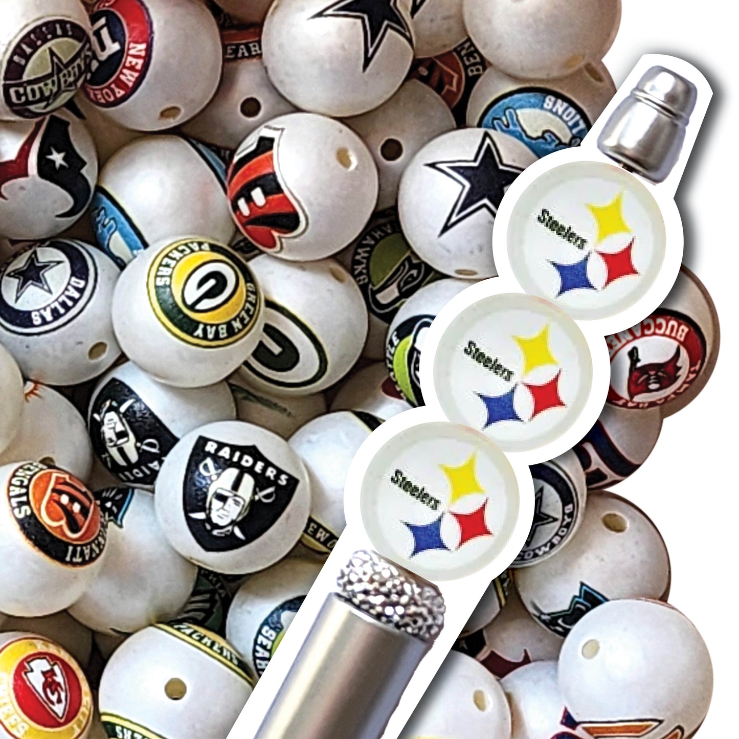 16mm pittsburgh steelers nfl team logos custom printed wholesale bubblegum beads
