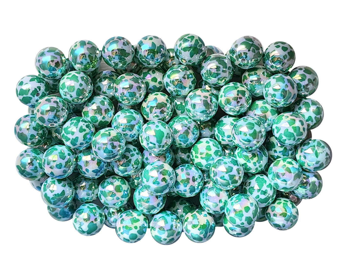 teal cow AB 20mm printed bubblegum beads