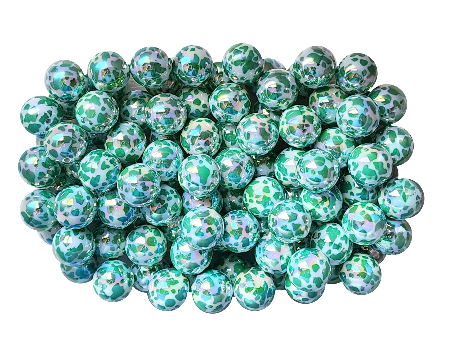 teal cow AB 20mm printed bubblegum beads