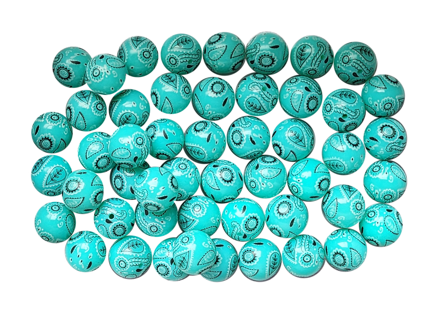teal bandana 20mm printed bubblegum beads