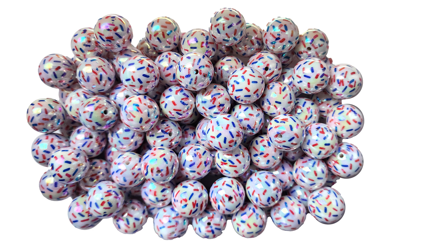 USA sprinkles AB 20mm printed bubblegum beads