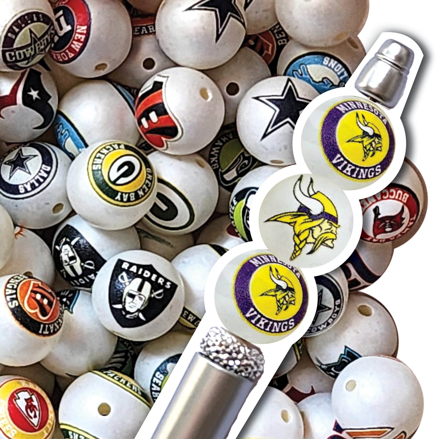 16mm minnesota vikings mix nfl team logos custom printed wholesale bubblegum beads
