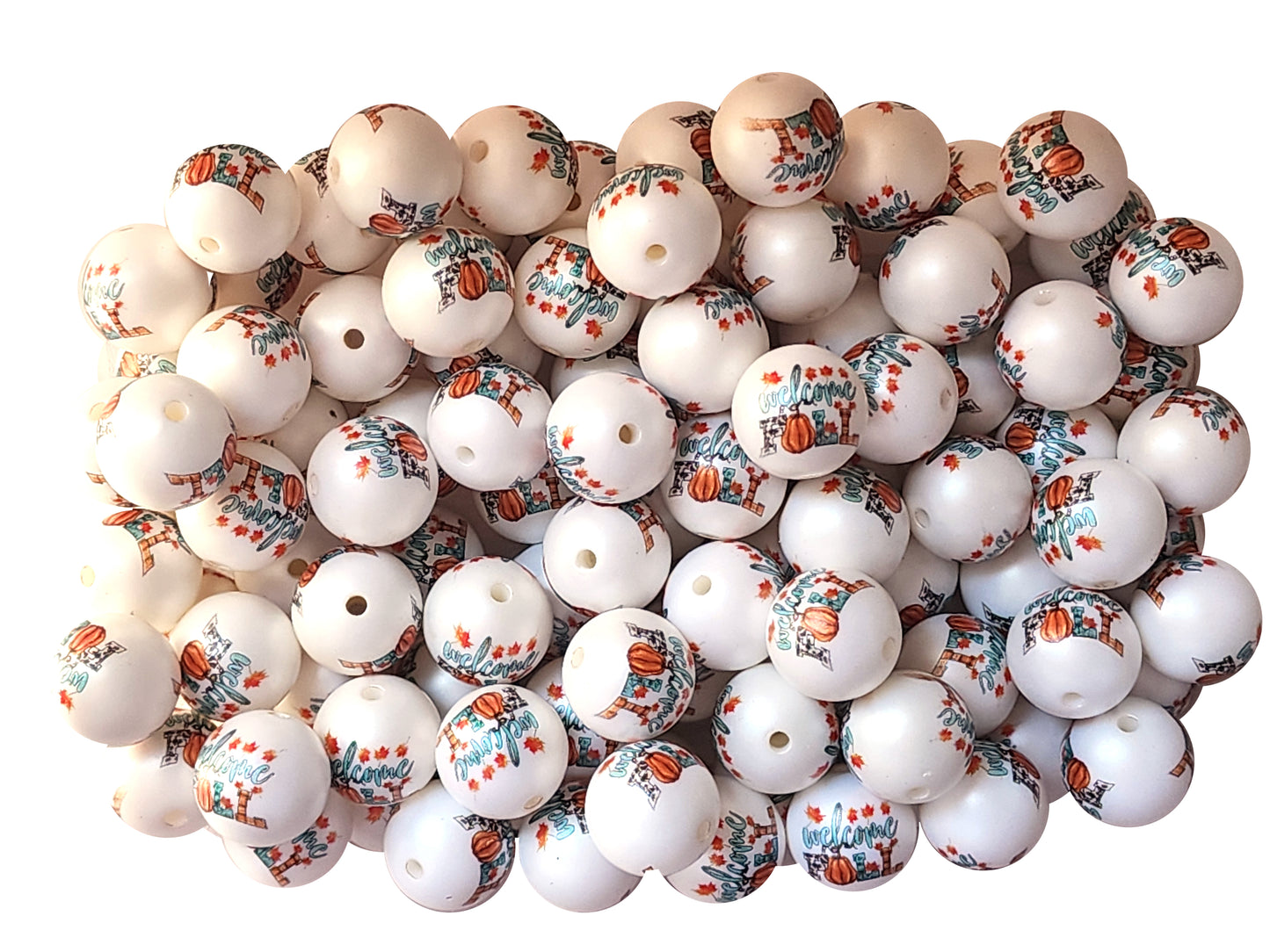 welcome fall 20mm printed bubblegum beads