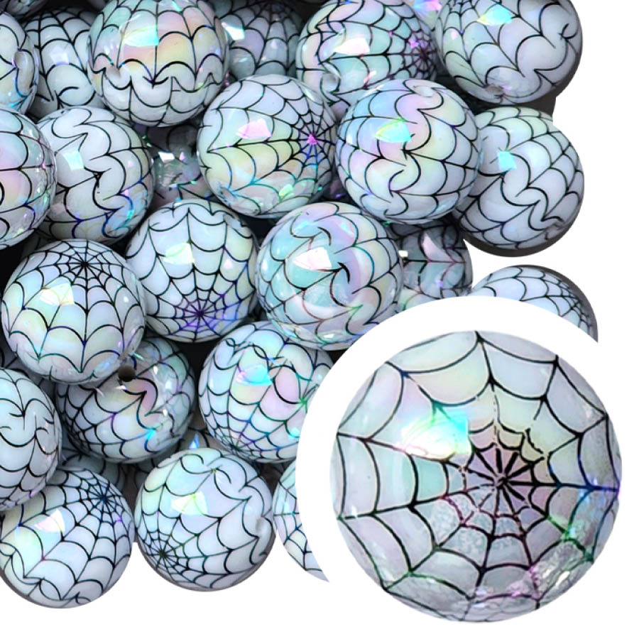 white spider web AB 20mm printed bubblegum beads