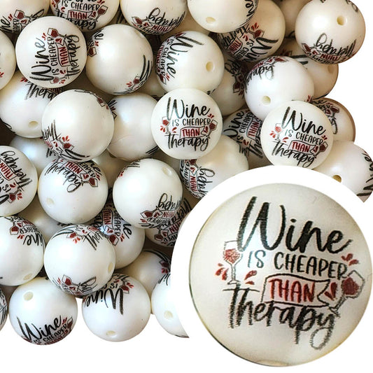 wine is cheaper than therapy 20mm printed bubblegum beads