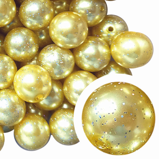 yellow pearl glitter 20mm bubblegum beads