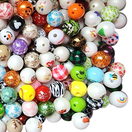 12mm printed bead mix 12mm printed bubblegum beads