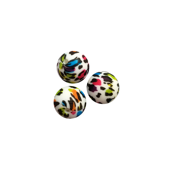 15mm rainbow leopard print round silicone beads
