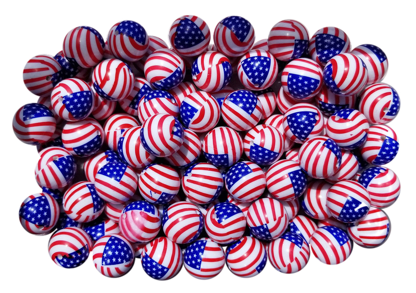 american flag USA 20mm printed bubblegum beads