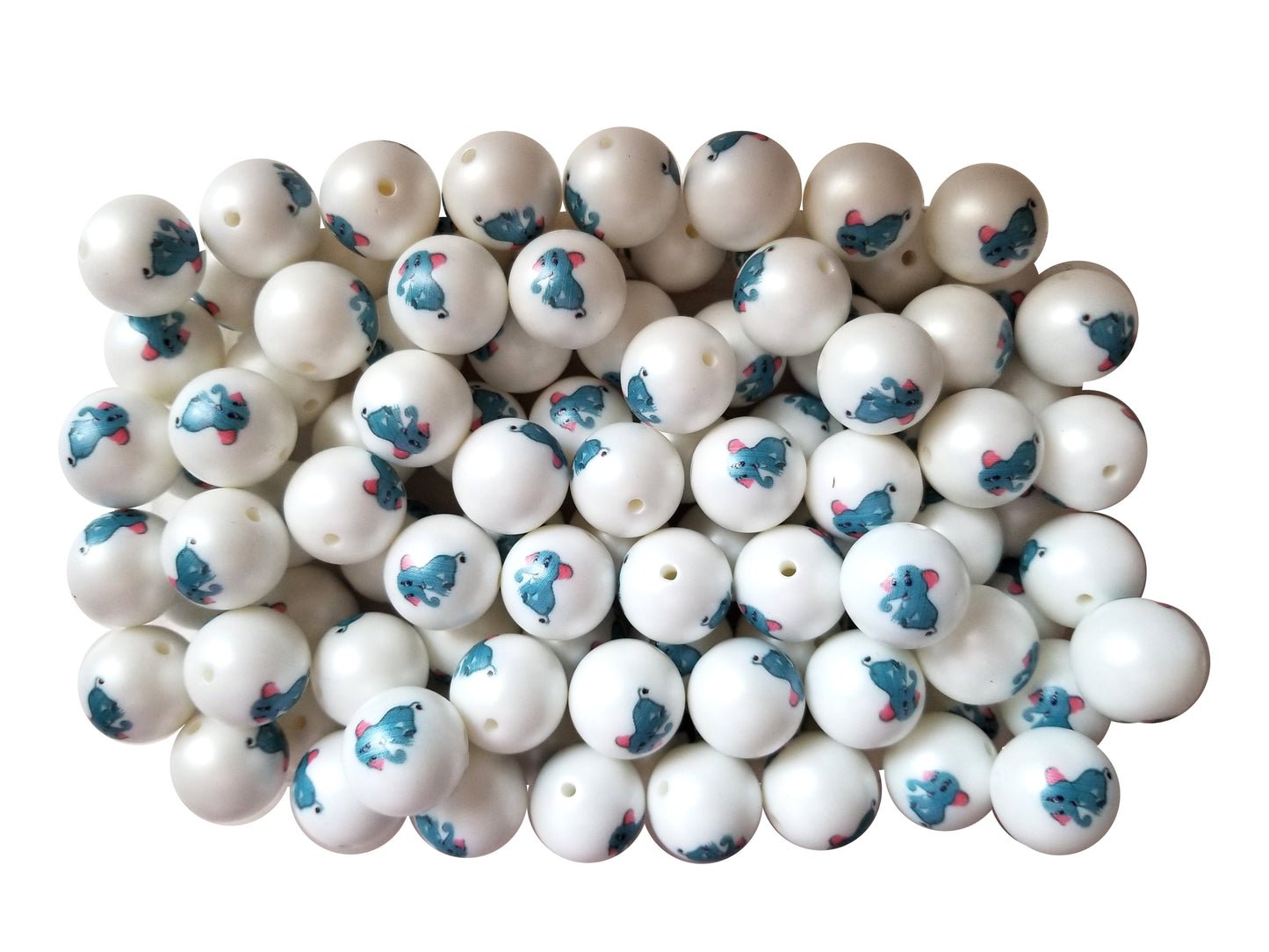 baby elephant 20mm printed bubblegum beads