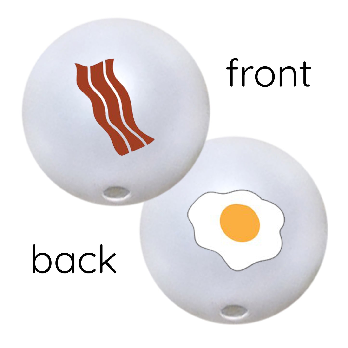 bacon & eggs custom printed 20mm bubblegum beads