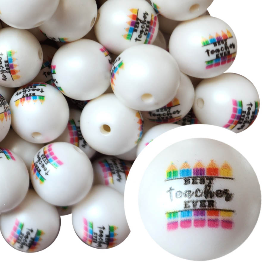 best teacher ever 20mm printed bubblegum beads