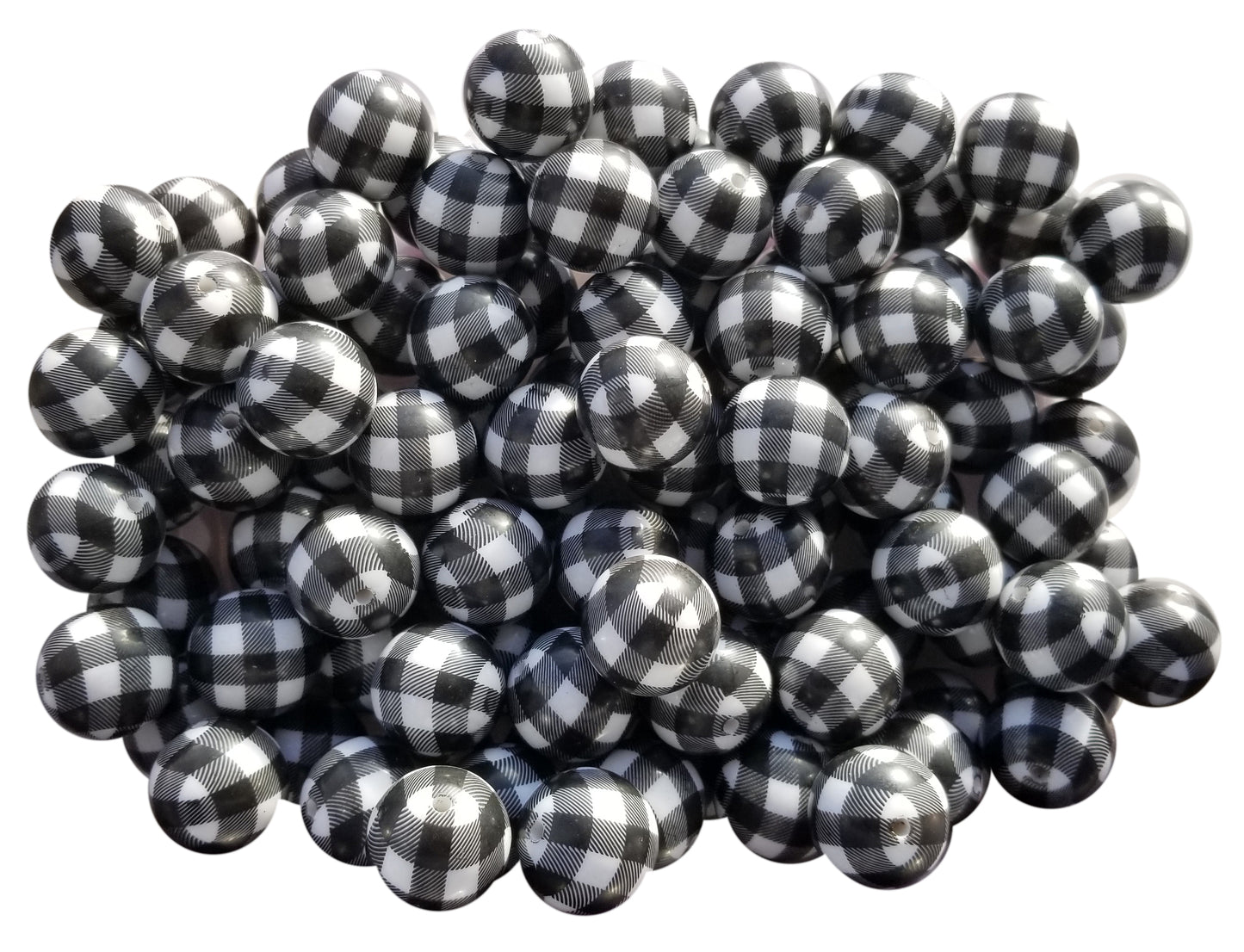 black buffalo check plaid 20mm printed bubblegum beads