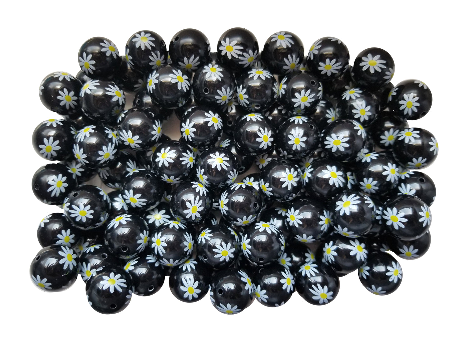 black daisy 20mm printed bubblegum beads