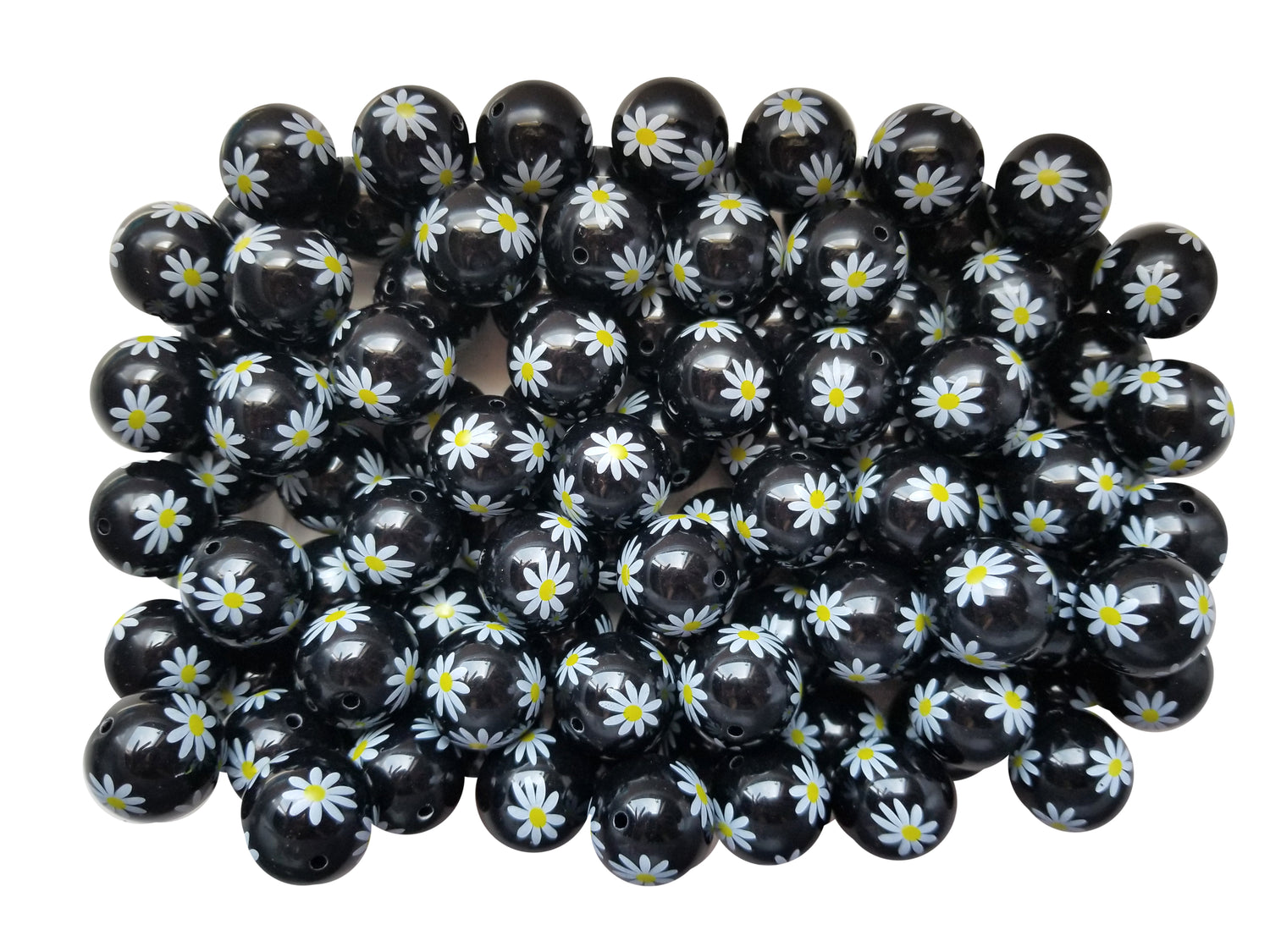 black daisy 20mm printed bubblegum beads