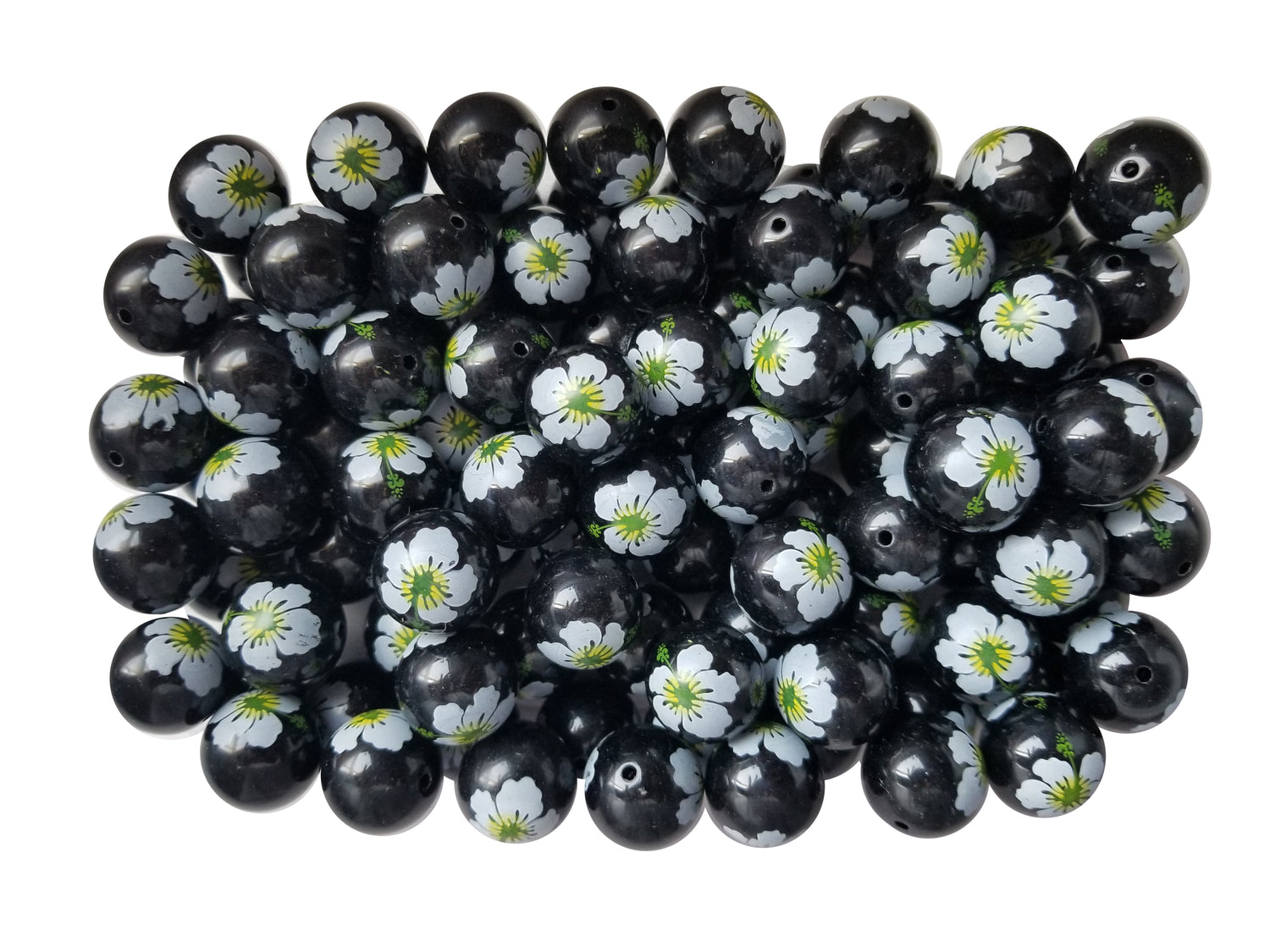 black hibiscus 20mm printed bubblegum beads