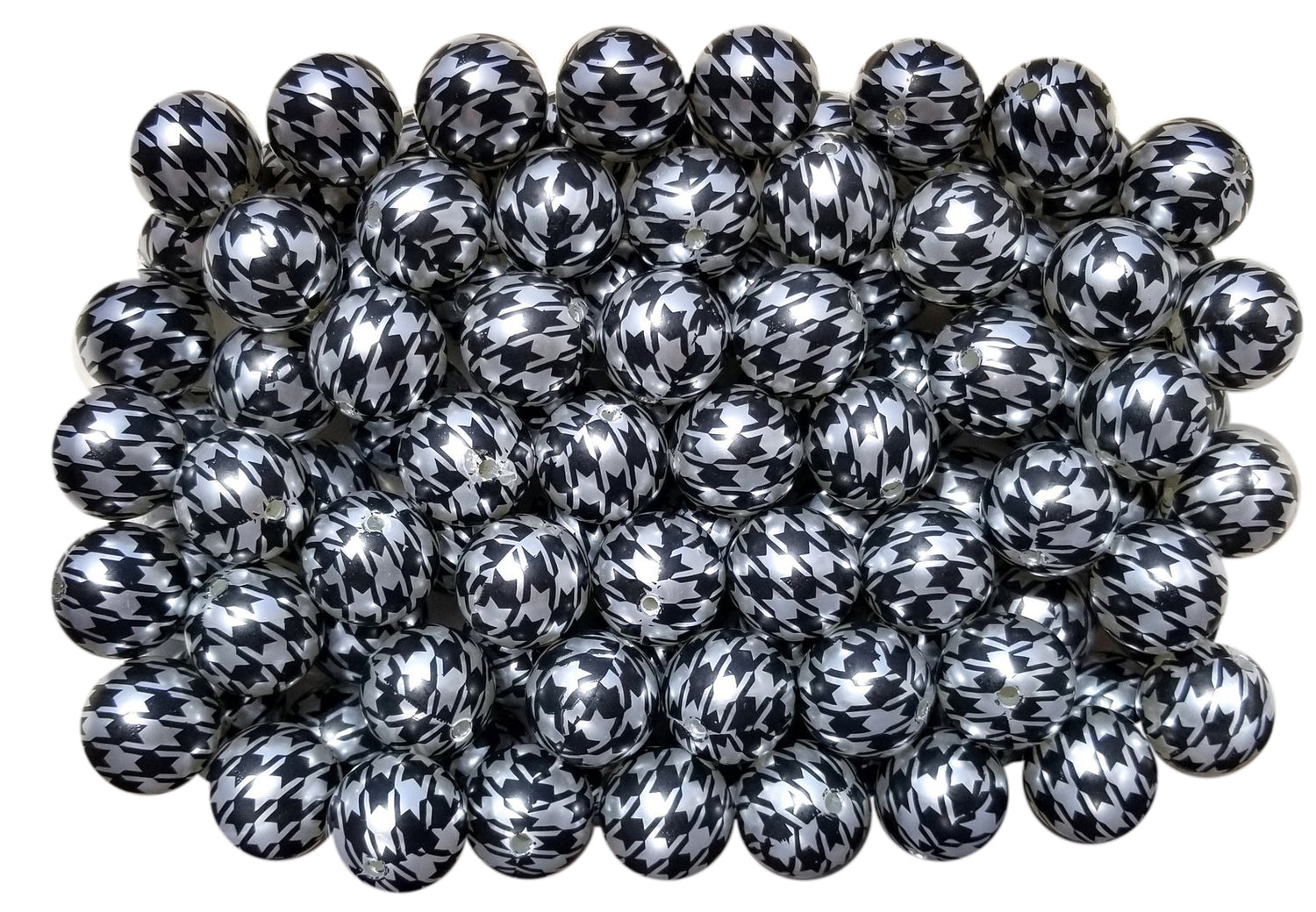 houndstooth 20mm printed bubblegum beads