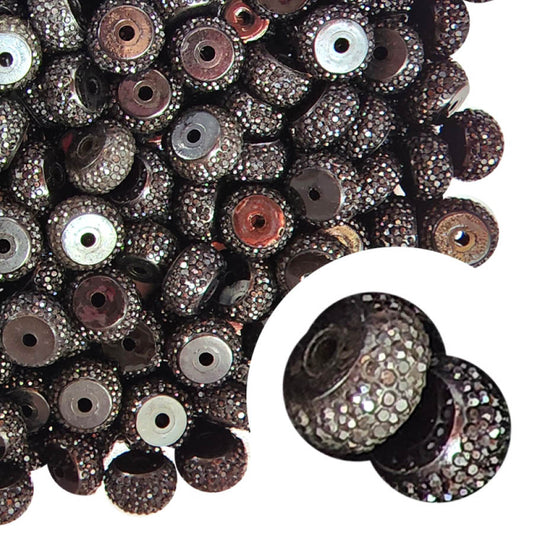 black rhinestone rondelle 12mm x 5mm spacer beads
