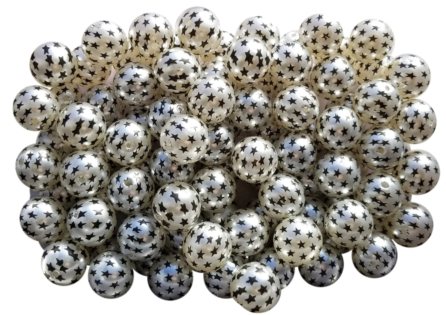 black stars 20mm printed bubblegum beads
