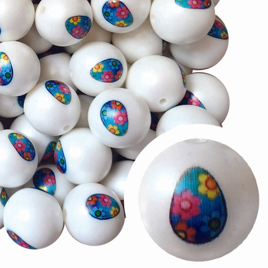 blue floral easter egg 20mm printed bubblegum beads