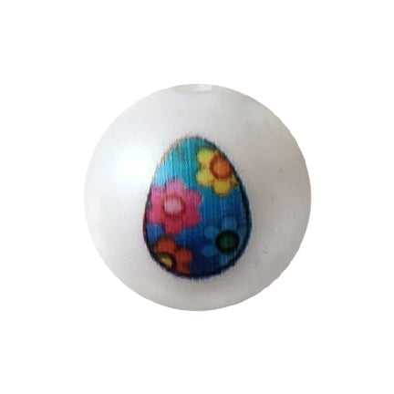 blue floral easter egg 20mm printed bubblegum beads