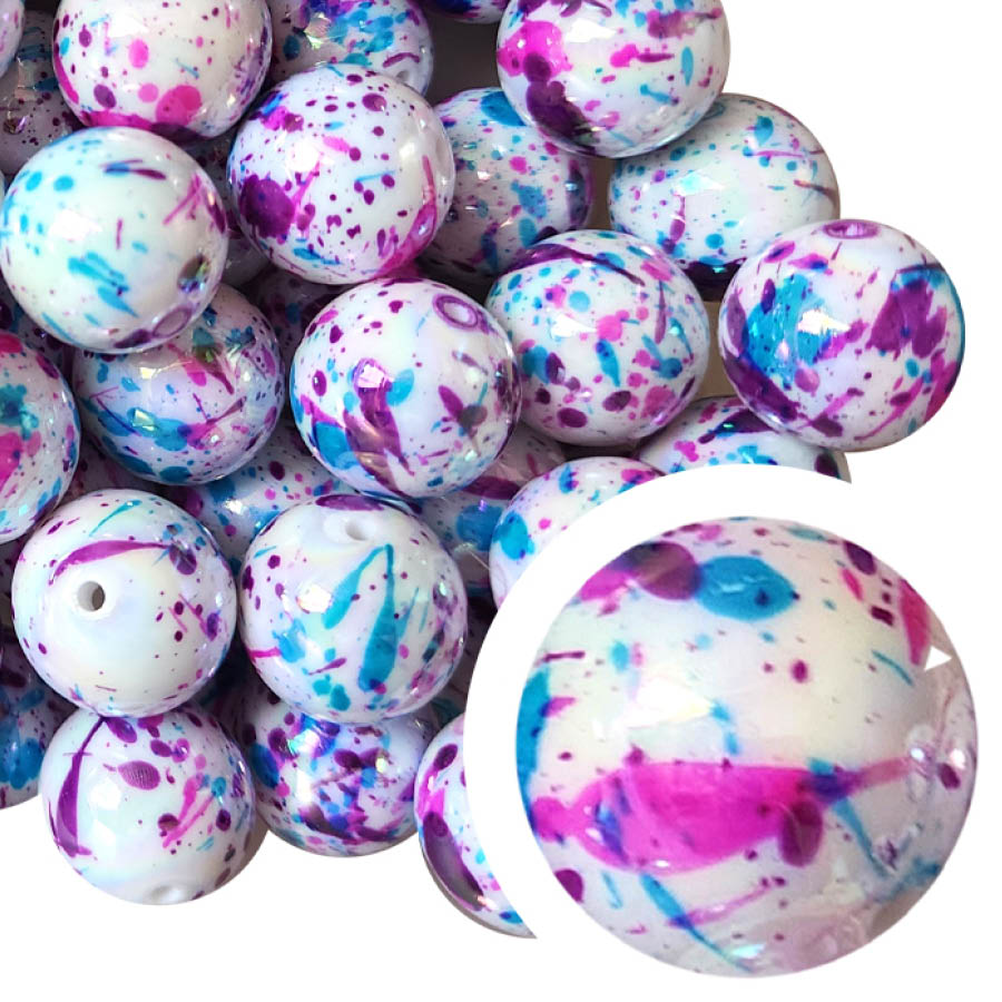blue & purple paint splatter 20mm printed bubblegum beads