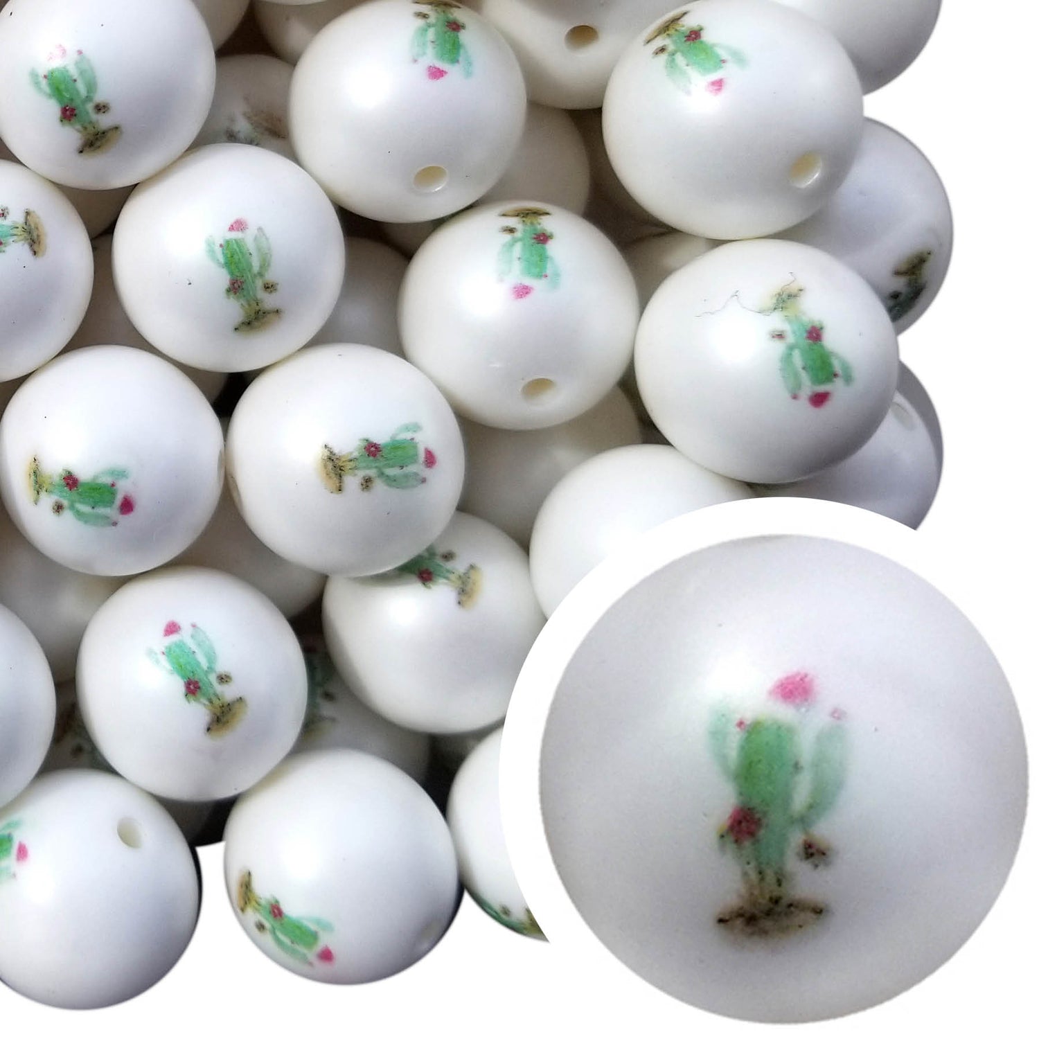 christmas cactus 20mm printed bubblegum beads