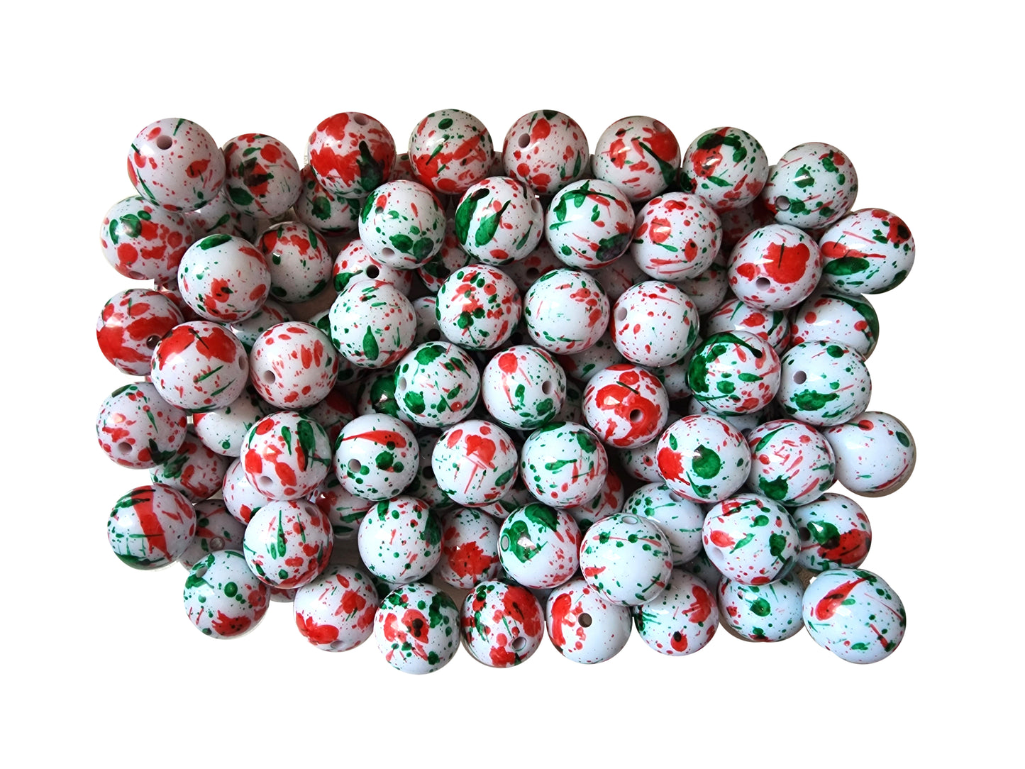 christmas paint splatter 20mm printed wholesale bubblegum beads