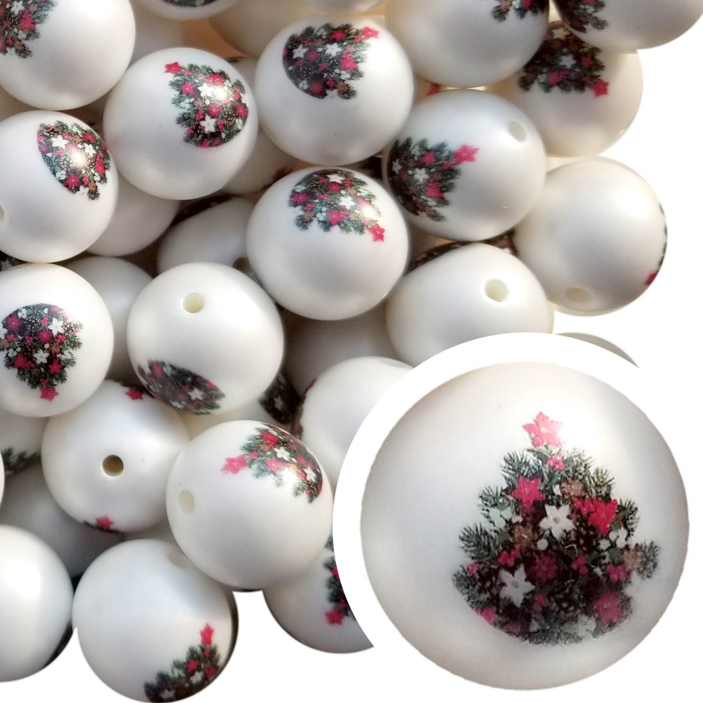 christmas tree 20mm printed bubblegum beads